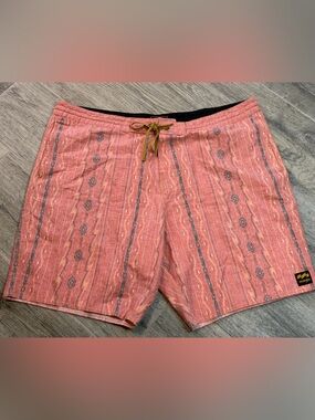 Billabong X Wrangler Board Shorts Mens 38 Red Wesley Lo Tide Hemp Blend Beach